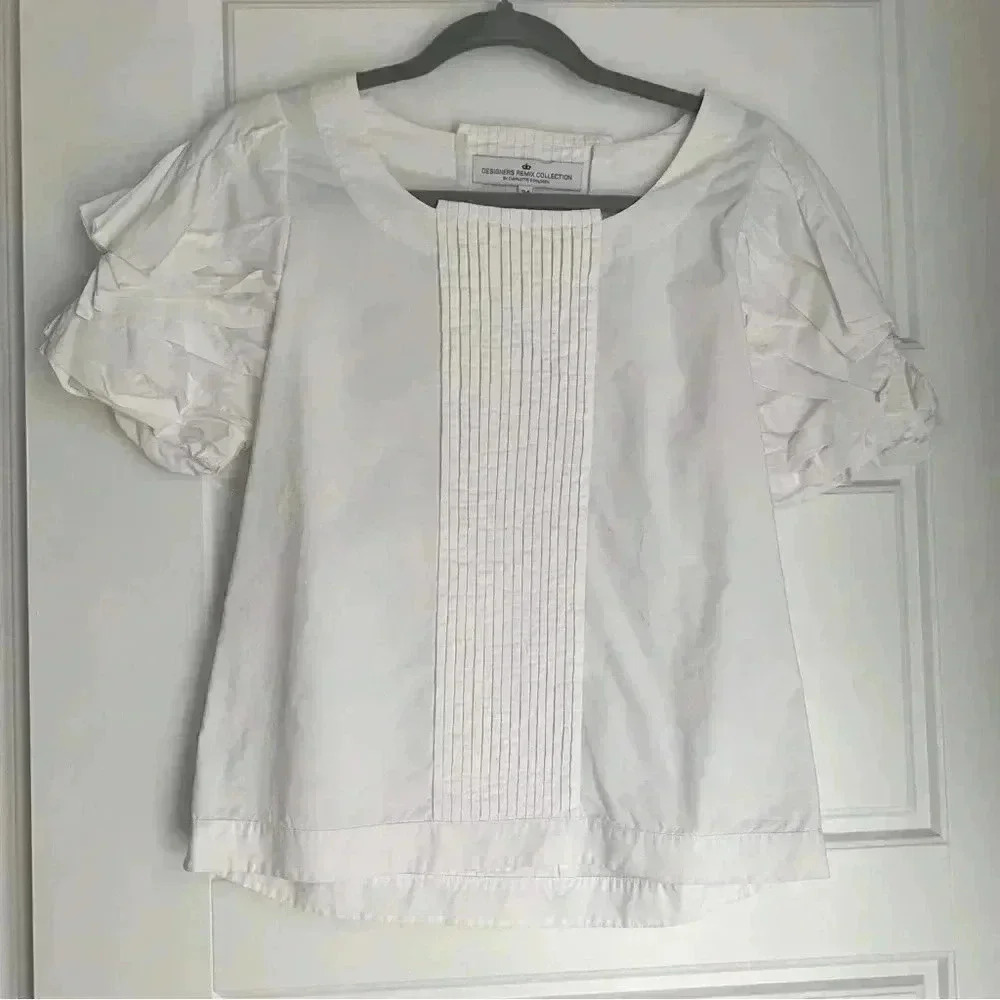 White cotton short sleeve blouse -  size xs
